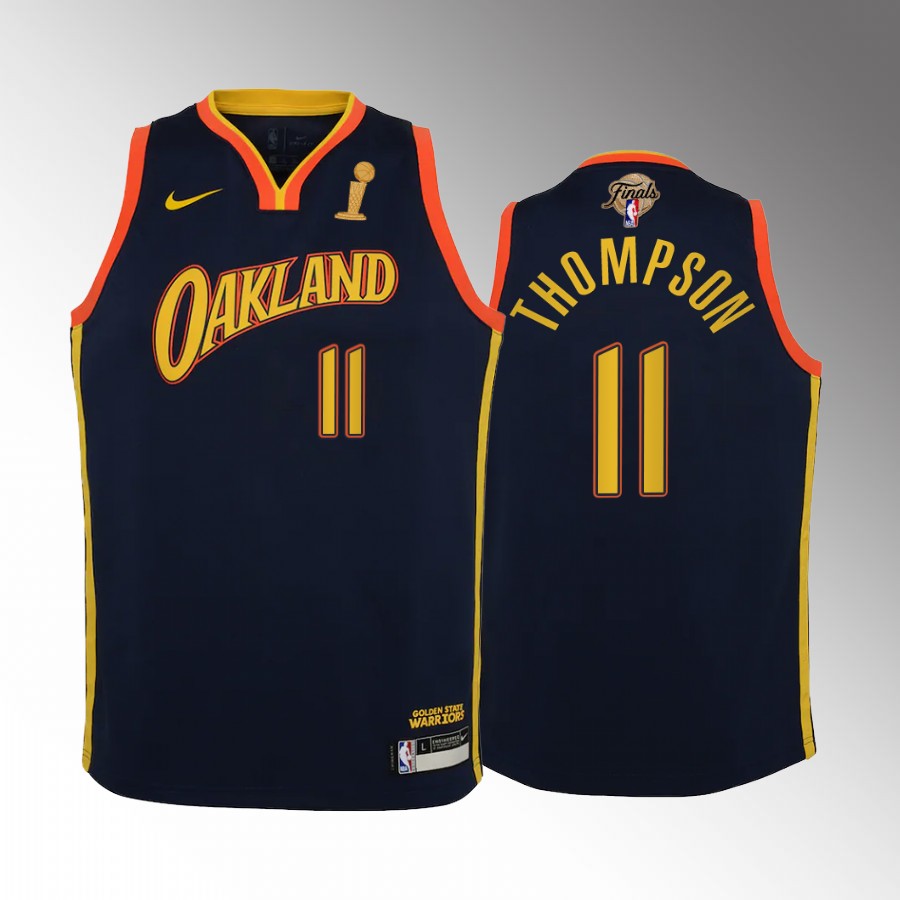 Golden State Warriors Klay Thompson 2022 NBA Finals Champions Navy Youth Jersey City #11