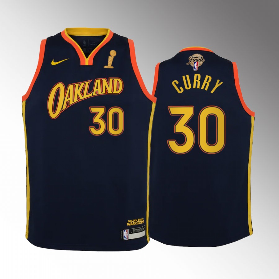 Golden State Warriors Stephen Curry 2022 NBA Finals Champions Navy Youth Jersey City #30