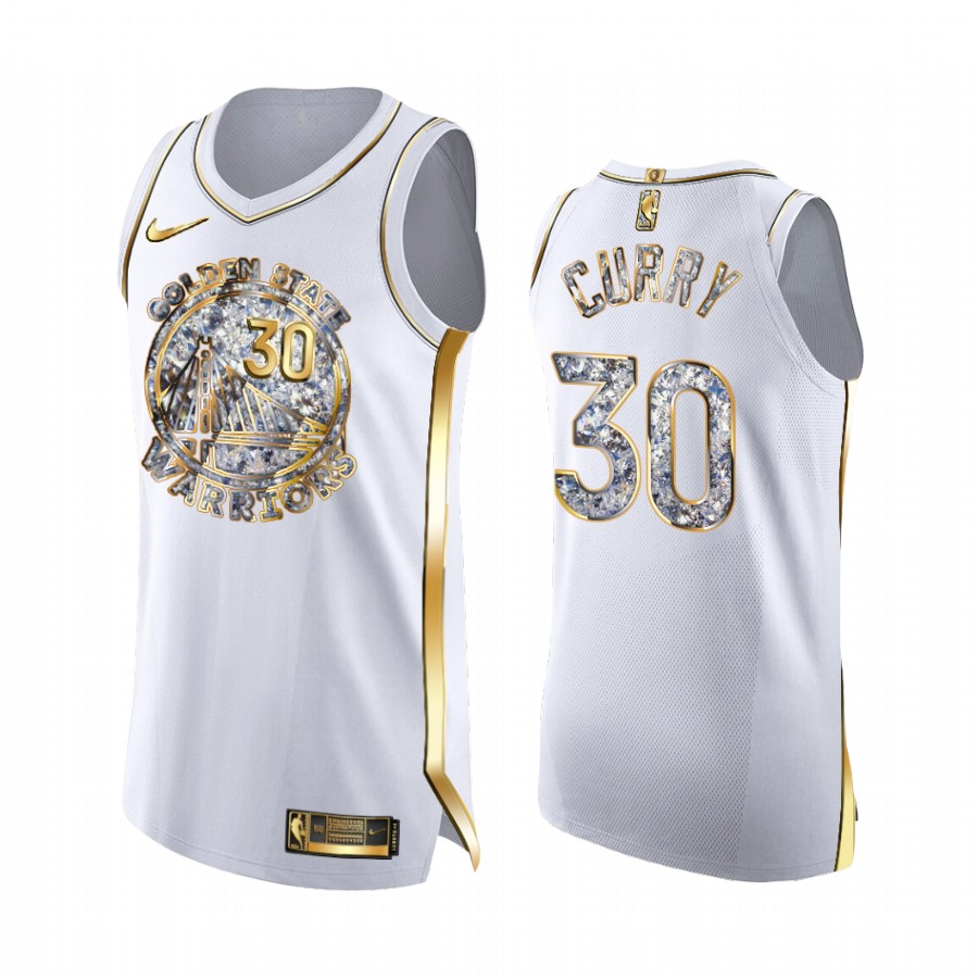 Golden State Warriors Stephen Curry White Golden Diamond Edition Jersey 2022 NBA Playoffs #30