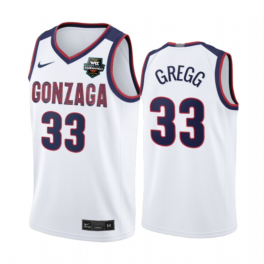 Gonzaga Bulldogs 2021 WCC Mens  Conference Tournament Champions Ben Gregg #33 Jersey March Madness White Limited