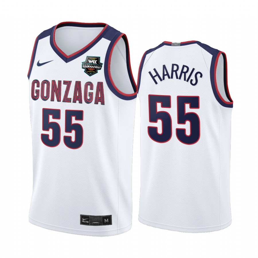 Gonzaga Bulldogs 2021 WCC Mens  Conference Tournament Champions Dominick Harris #55 Jersey March Madness White Limited
