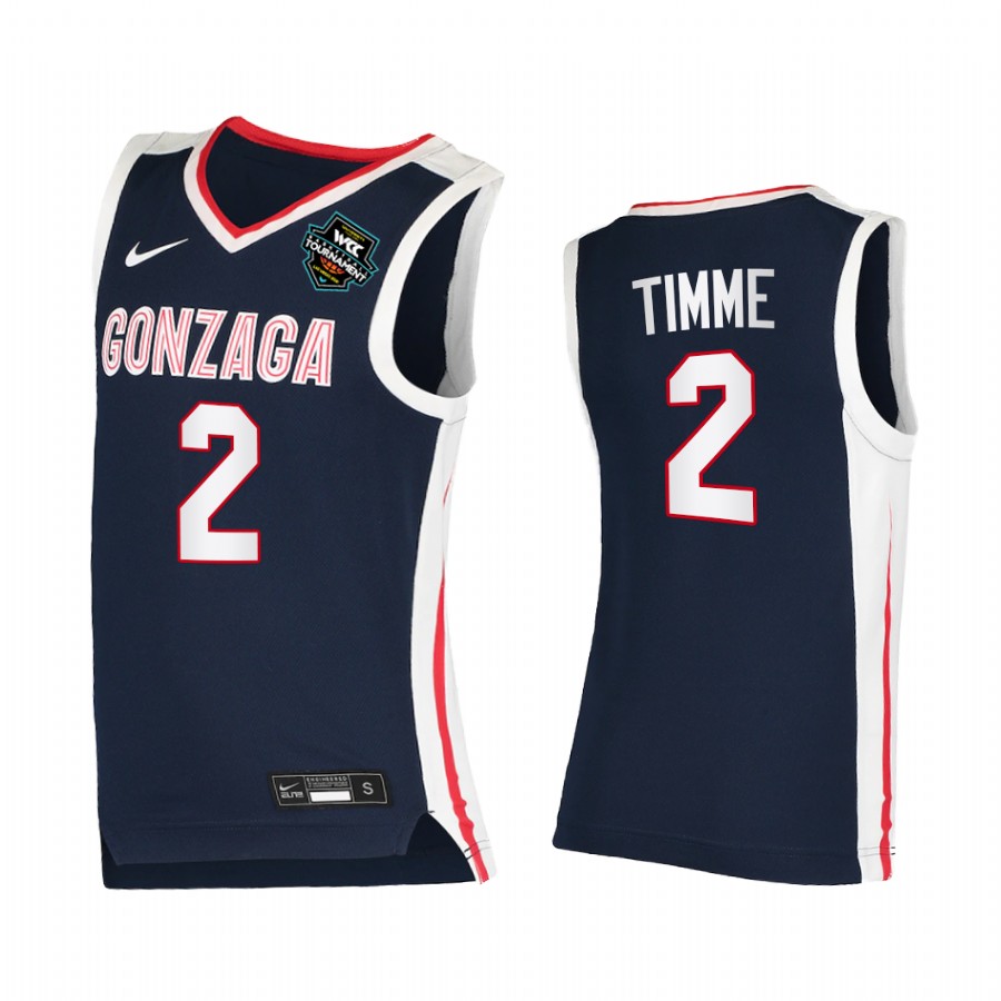 Gonzaga Bulldogs 2021 WCC Mens  Conference Tournament Champions Drew Timme #2 Jersey March Madness Navy Elite