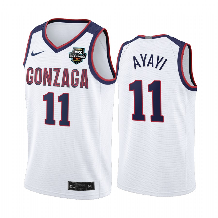 Gonzaga Bulldogs 2021 WCC Mens  Conference Tournament Champions Joel Ayayi #11 Jersey March Madness White Limited