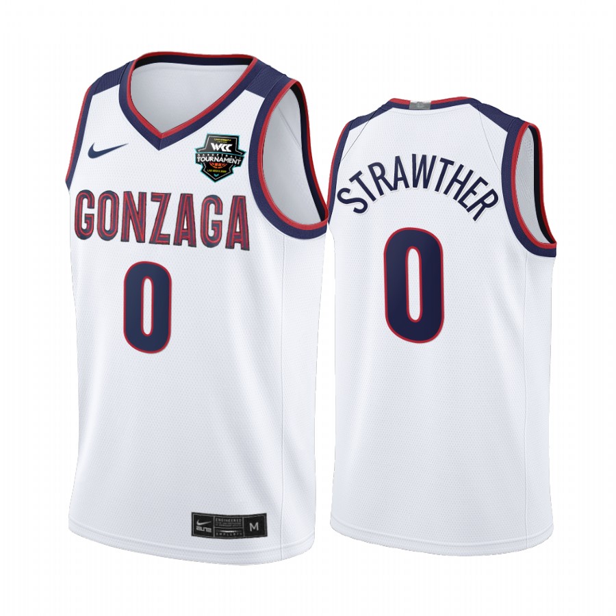 Gonzaga Bulldogs 2021 WCC Mens  Conference Tournament Champions Julian Strawther #0 Jersey March Madness White Limited