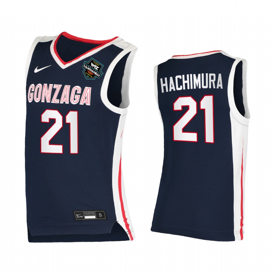 Gonzaga Bulldogs 2021 WCC Mens  Conference Tournament Champions Rui Hachimura #21 Jersey March Madness Navy Elite