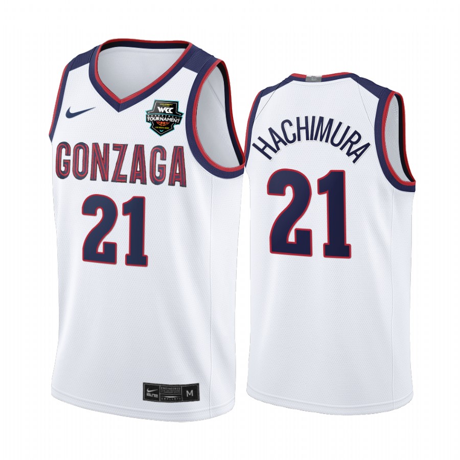 Gonzaga Bulldogs 2021 WCC Mens  Conference Tournament Champions Rui Hachimura #21 Jersey March Madness White Limited