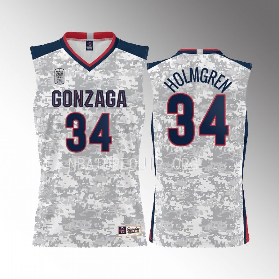 Gonzaga Bulldogs 2022 Carrier Classic Chet Holmgren White Jersey #34 Armed Forces Day