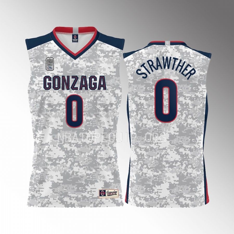 Gonzaga Bulldogs 2022 Carrier Classic Julian Strawther White Jersey #0 Armed Forces Day