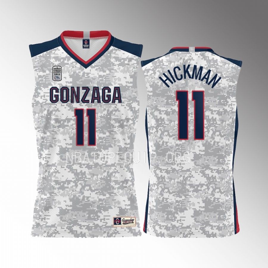 Gonzaga Bulldogs 2022 Carrier Classic Nolan Hickman White Jersey #11 Armed Forces Day