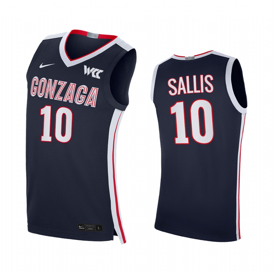 Gonzaga Bulldogs Hunter Sallis Jersey 2021-22 College  Navy Elite Uniform