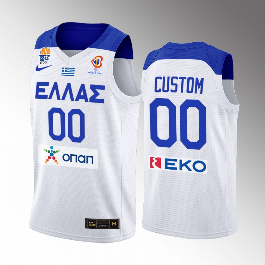 Greece Team #00 custom FIBA  World Cup 2022 Home Men Jersey White