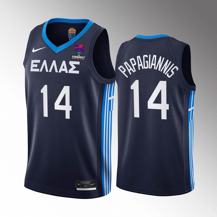 Greece Team #14 Georgios Papagiannis EuroBasket 2022 Away Men Jersey Navy