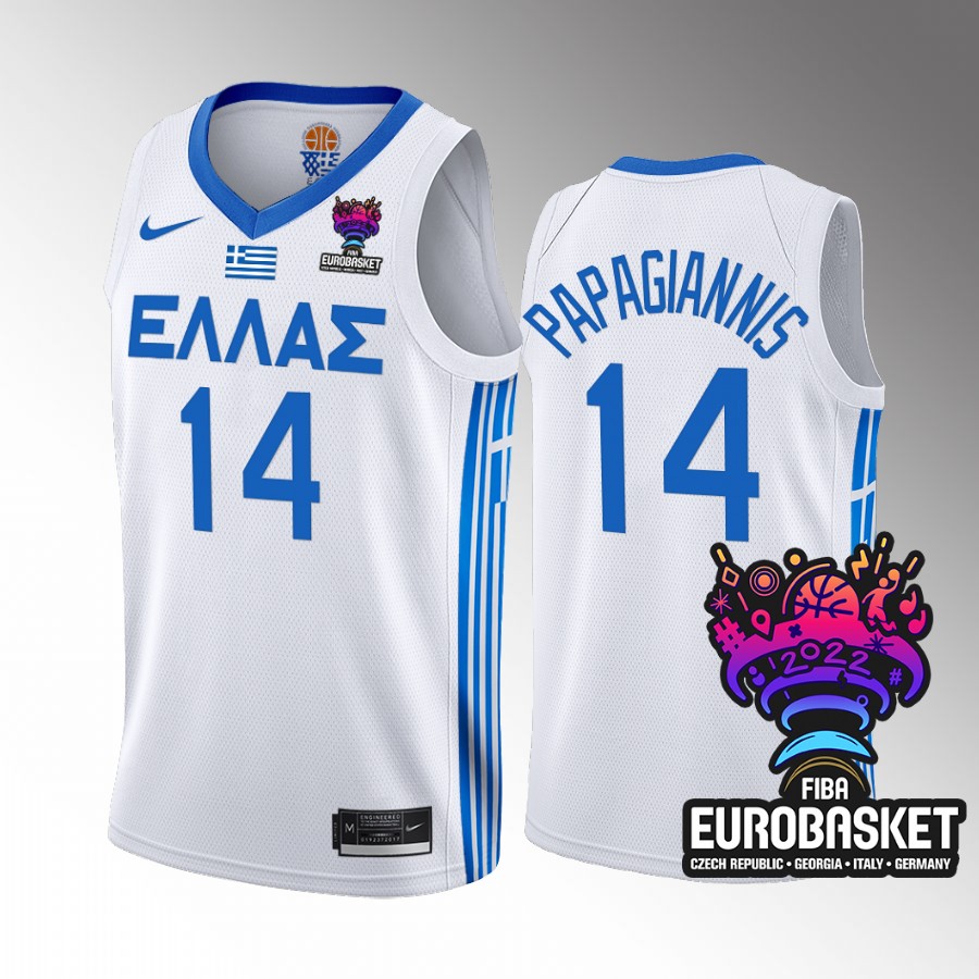 Greece Team #14 Georgios Papagiannis EuroBasket 2022 Home Men Jersey White