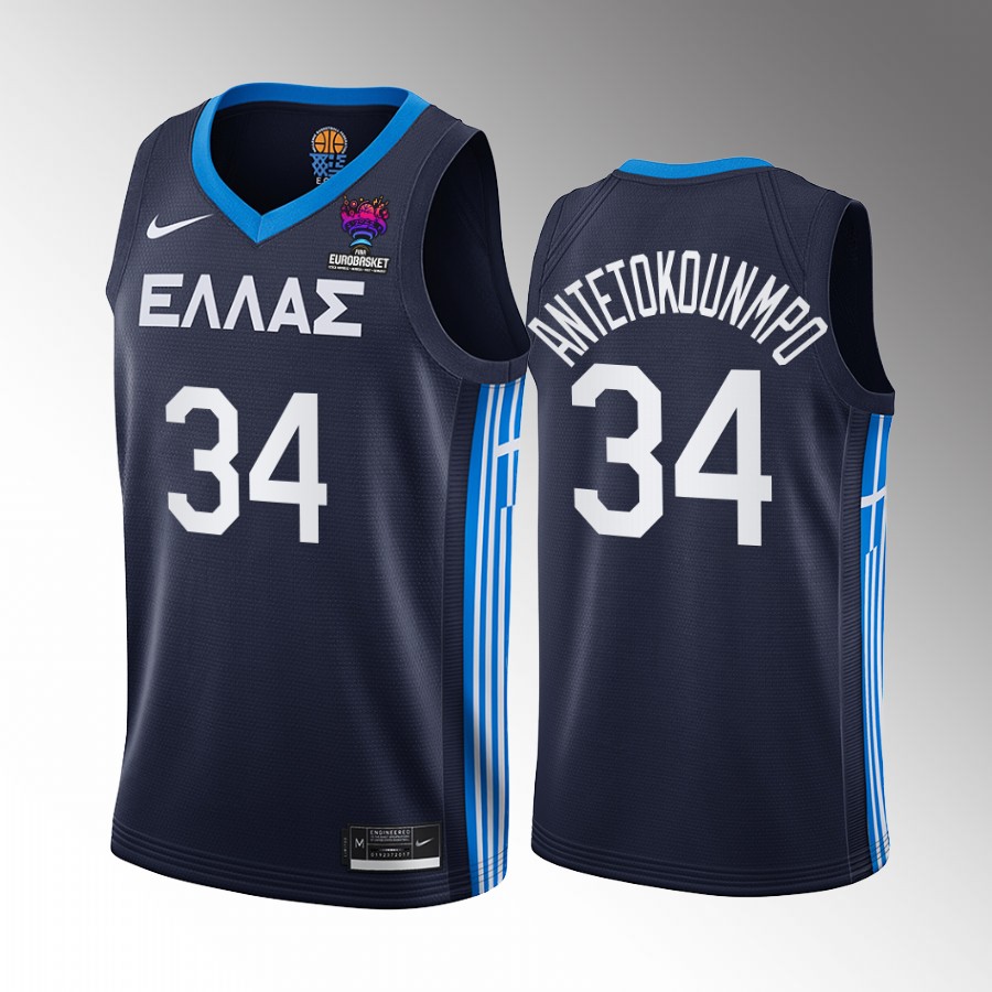 Greece Team #34 Giannis Antetokounmpo EuroBasket 2022 Away Men Jersey Navy