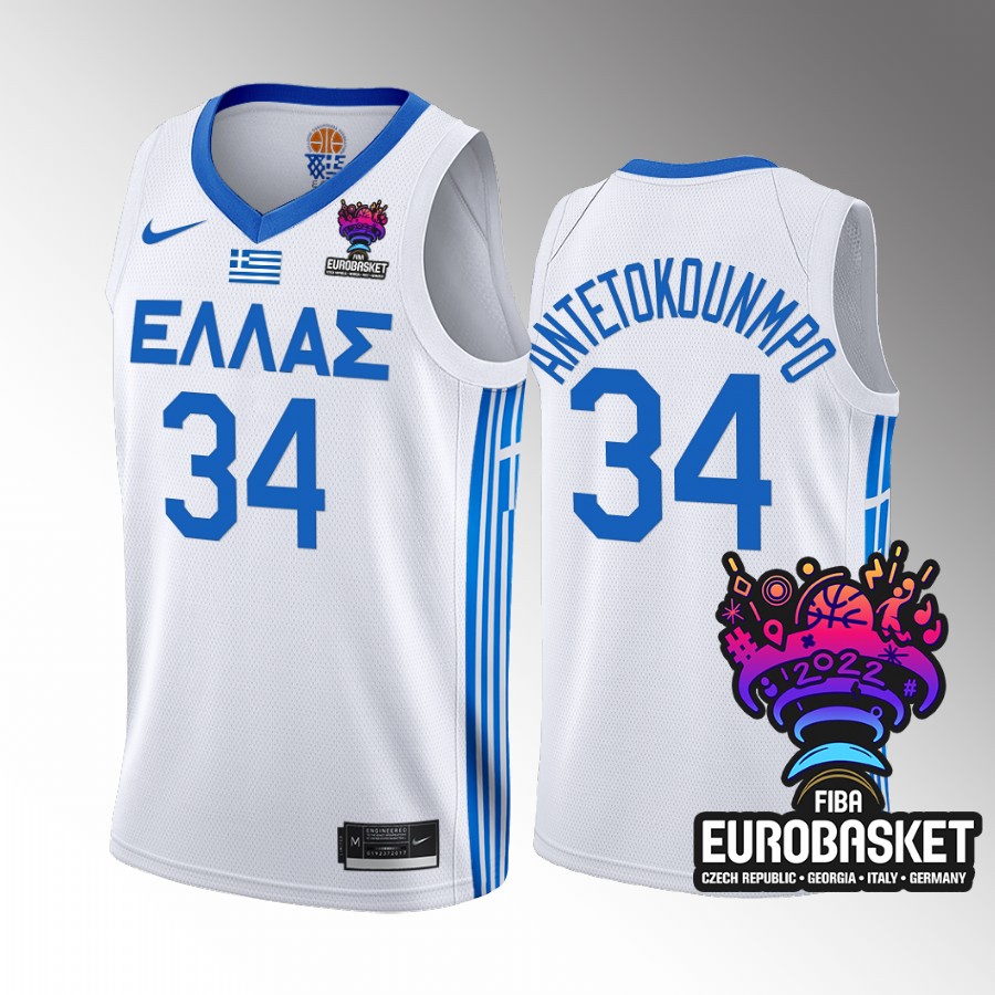 Greece Team #34 Giannis Antetokounmpo EuroBasket 2022 Home Men Jersey White