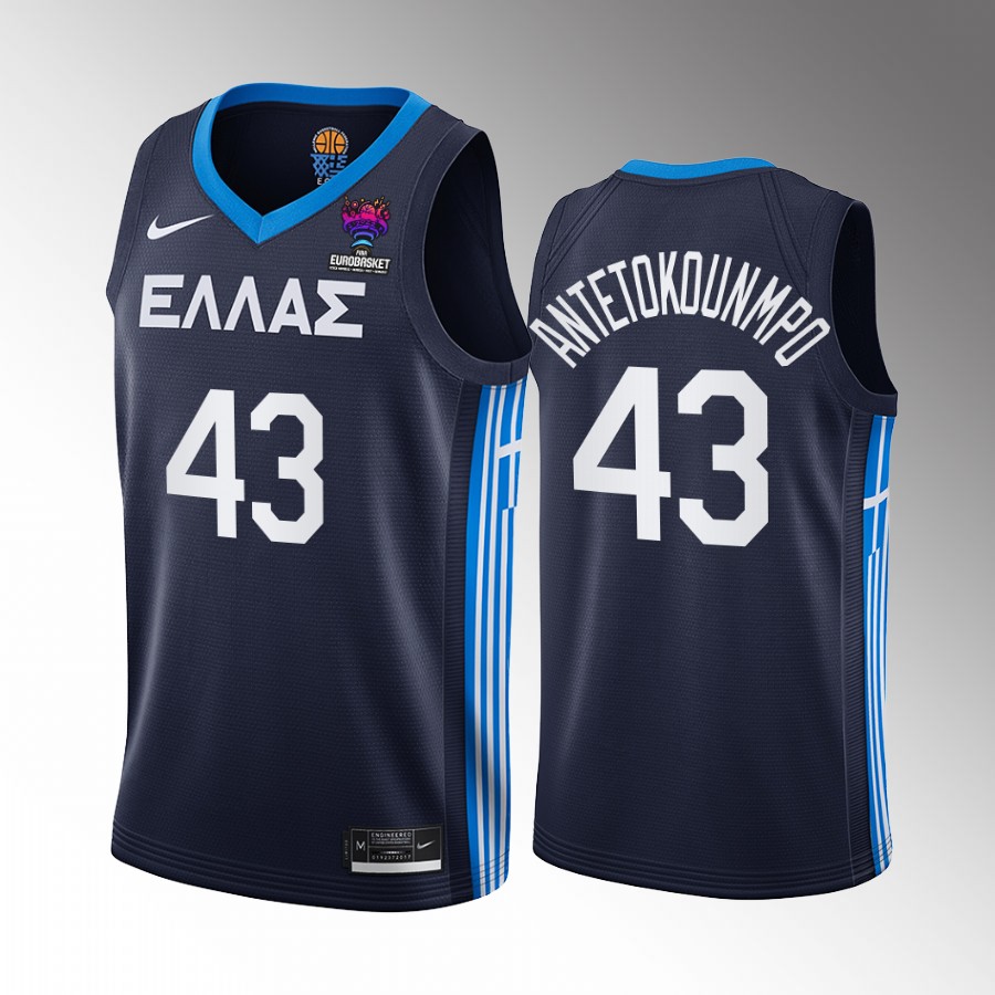 Greece Team #43 Thanasis Antetokounmpo EuroBasket 2022 Away Men Jersey Navy