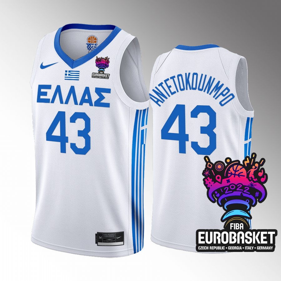 Greece Team #43 Thanasis Antetokounmpo EuroBasket 2022 Home Men Jersey White
