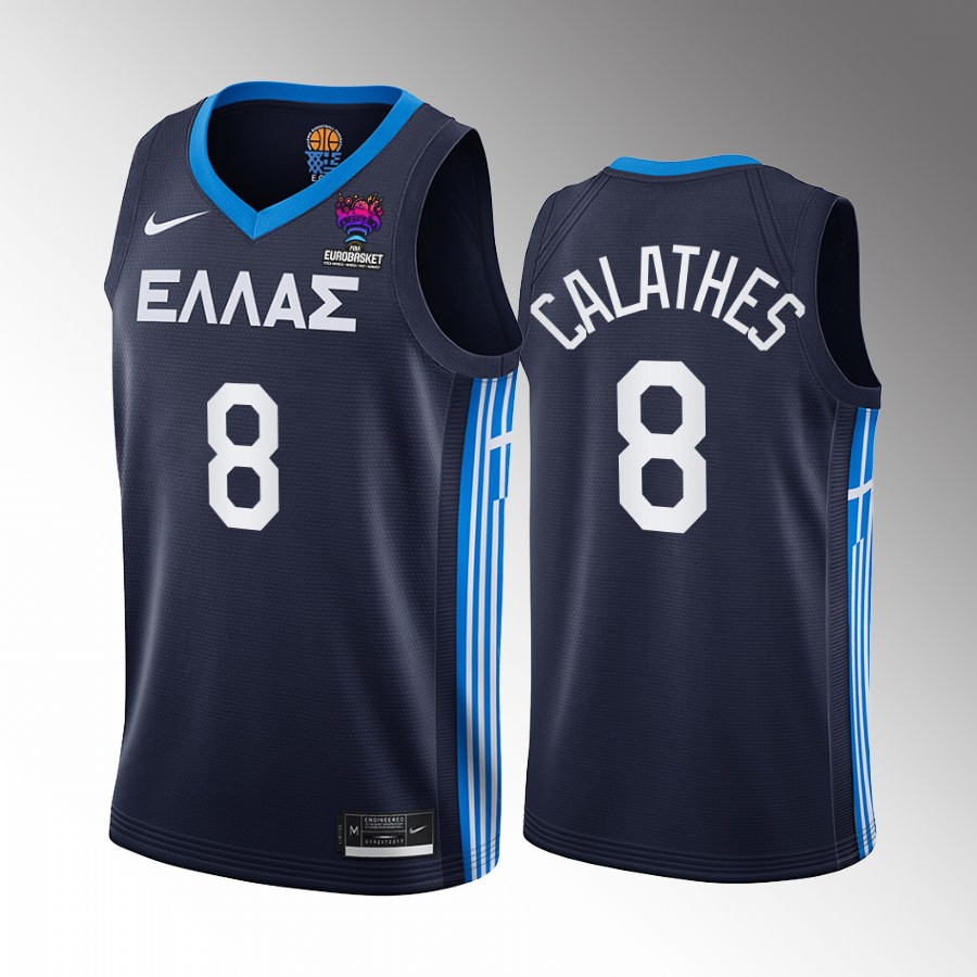 Greece Team #8 Nick Calathes EuroBasket 2022 Away Men Jersey Navy