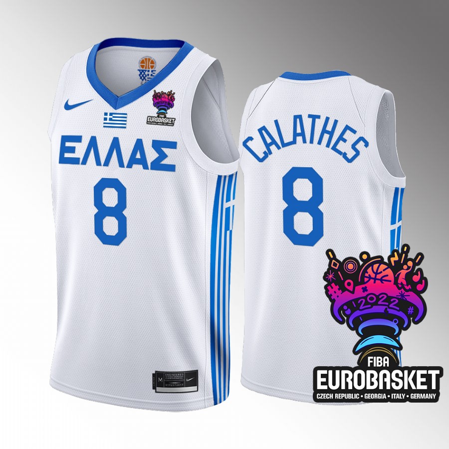 Greece Team #8 Nick Calathes EuroBasket 2022 Home Men Jersey White