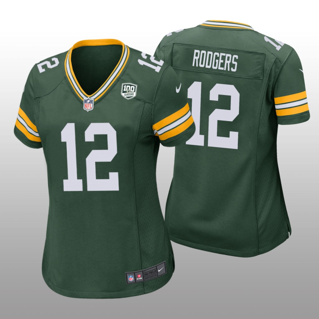Green Bay Packers #12 Green Aaron Rodgers 100th Anniversary Jersey - Women