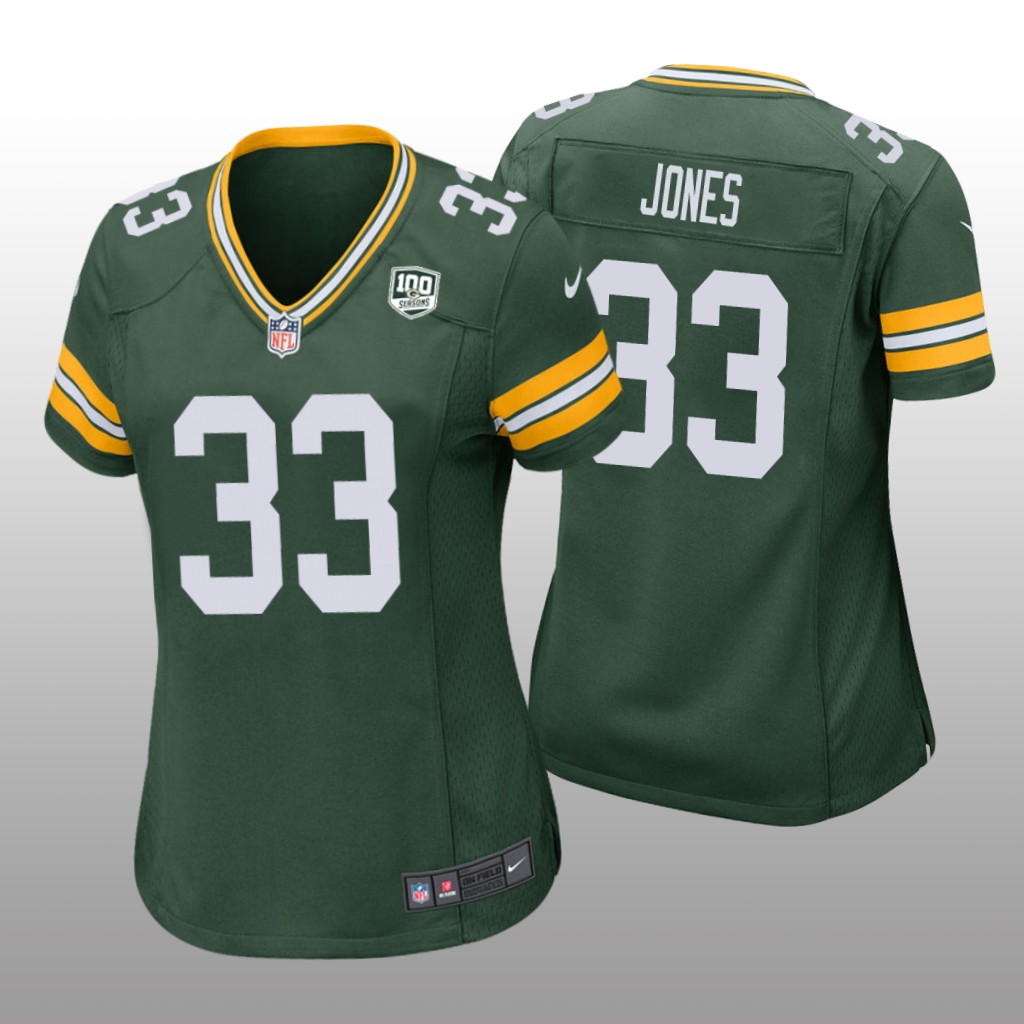 Green Bay Packers #33 Green Aaron Jones 100th Anniversary Jersey - Women