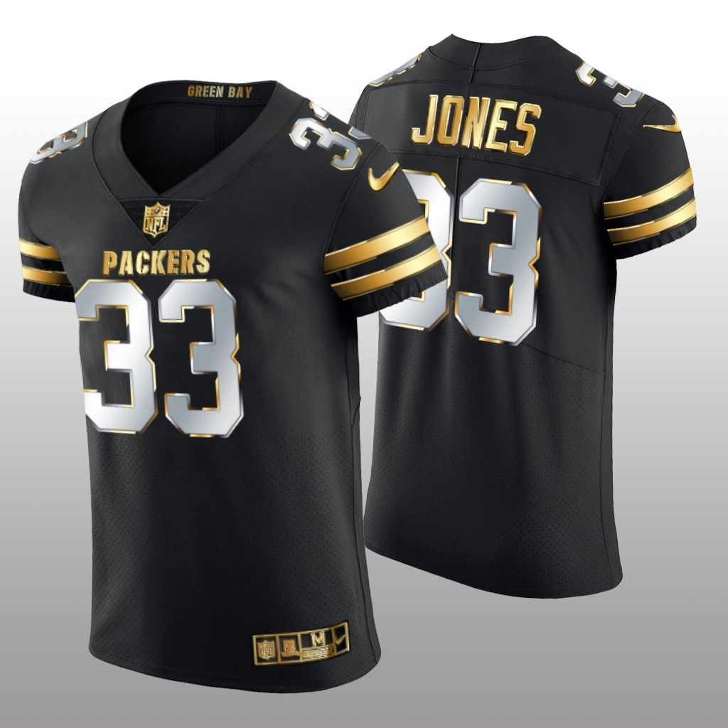 Green Bay Packers Aaron Jones Black Elite Jersey Golden Edition Men's