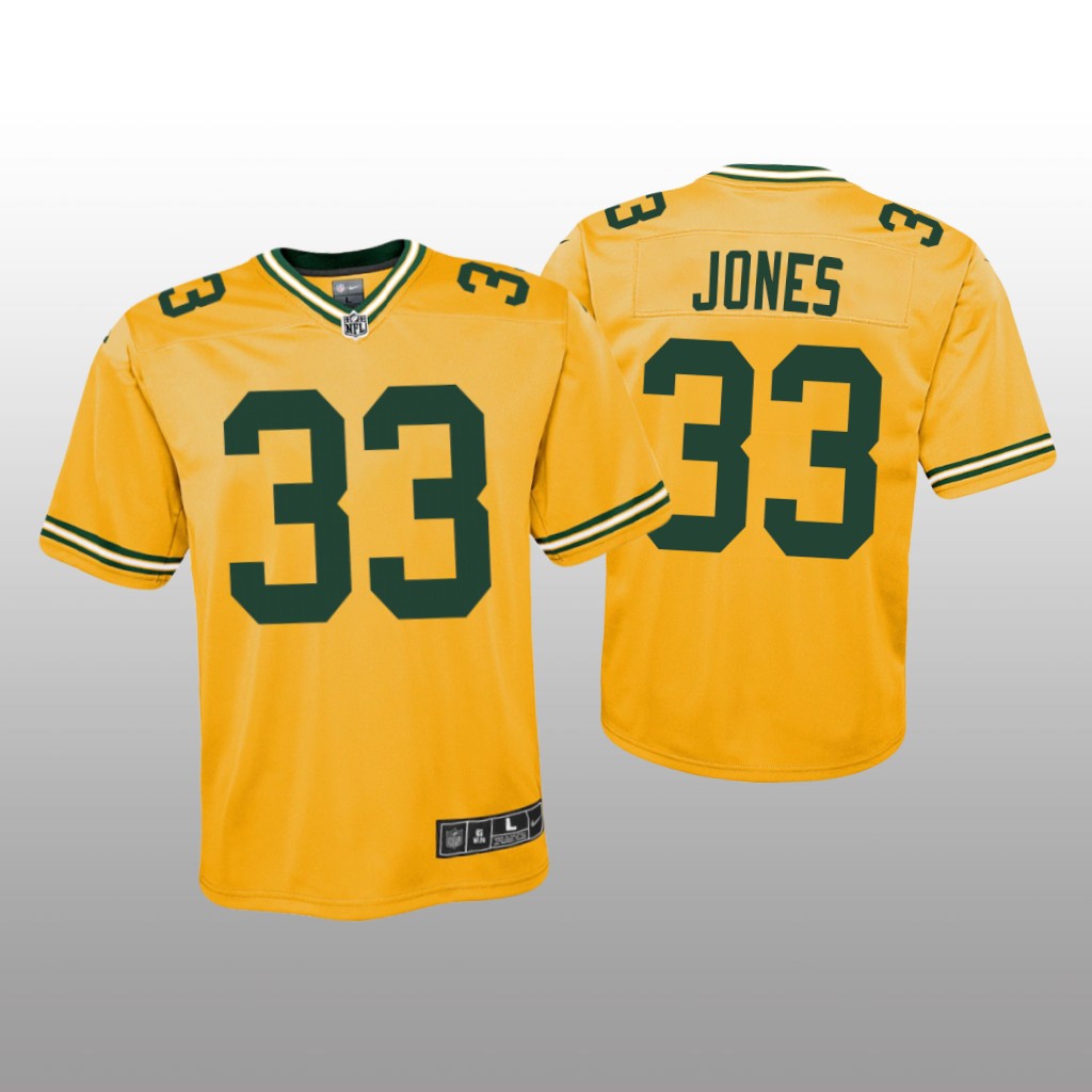 Green Bay Packers Aaron Jones Gold Jersey Inverted Game - Youth