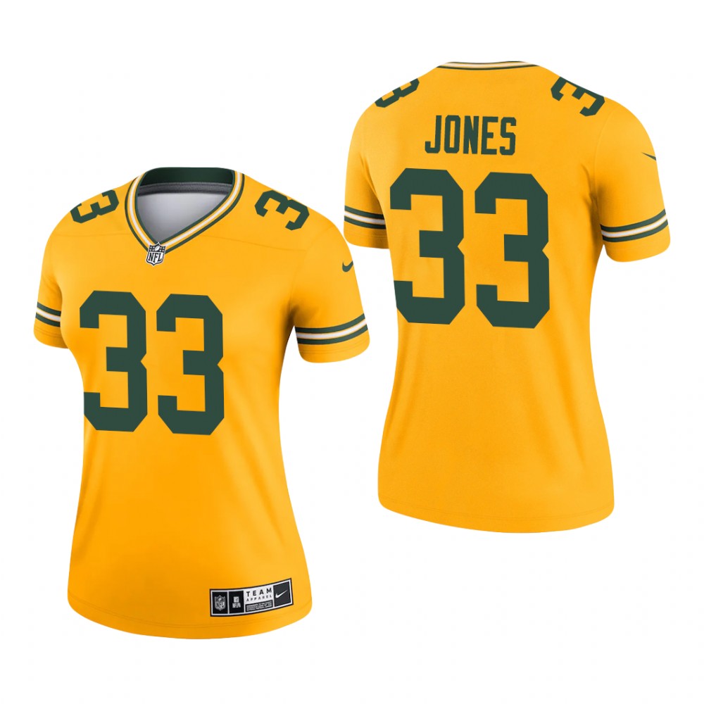 Green Bay Packers Aaron Jones Gold Jersey Inverted Legend - Women's