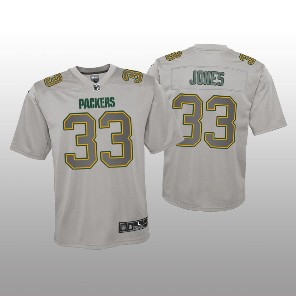 Green Bay Packers Aaron Jones Gray Jersey Atmosphere Fashion Game - Youth
