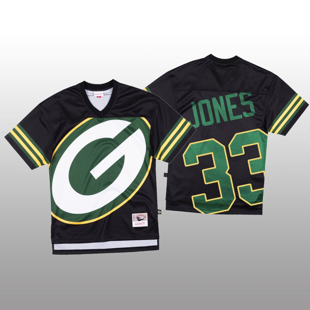 Green Bay Packers Aaron Jones Mitchell & Ness Black Jersey Big Face - Men's