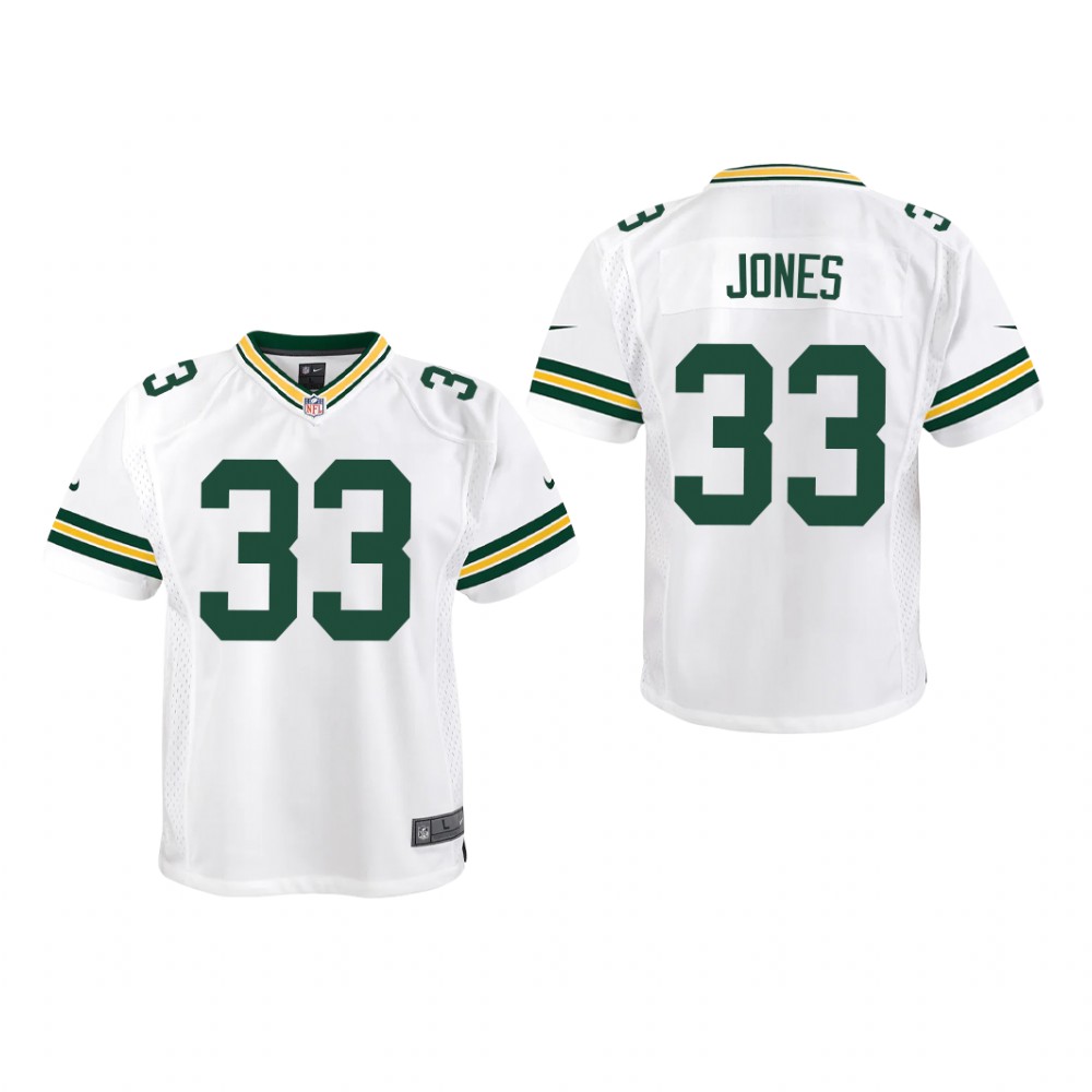 Green Bay Packers Aaron Jones White Jersey Game - Youth