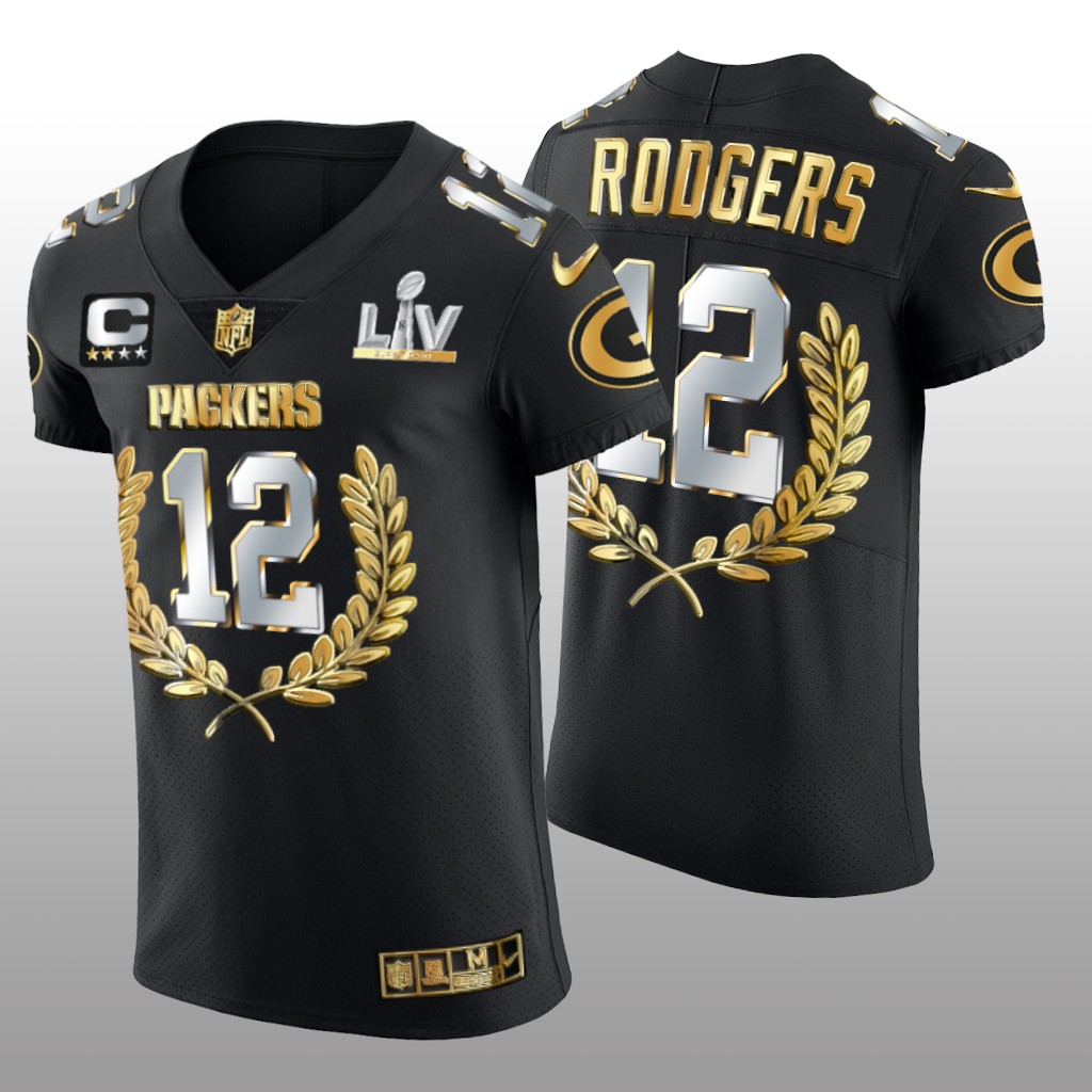 Green Bay Packers Aaron Rodgers Black Golden Edition Elite Jersey 2020 NFL MVP Men's