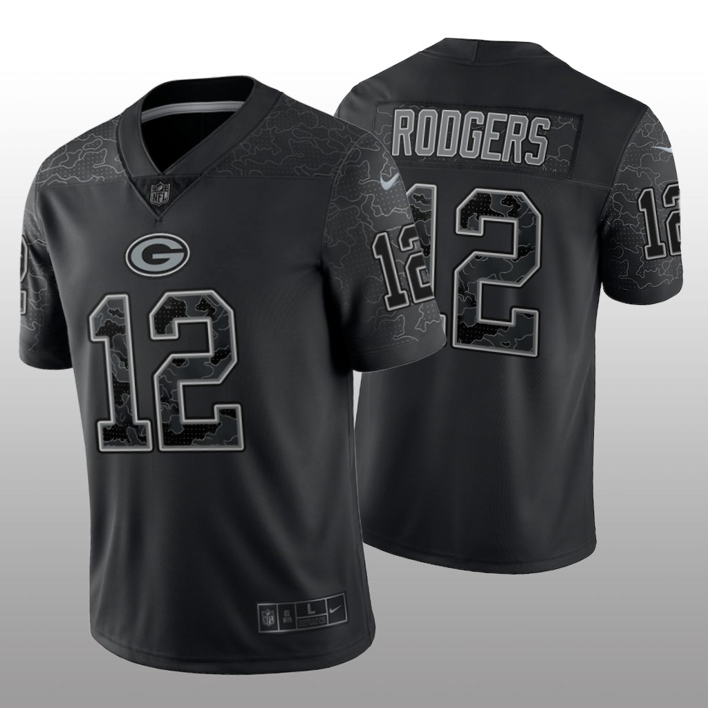 Green Bay Packers Aaron Rodgers Black Jersey Reflective Limited  - Men's