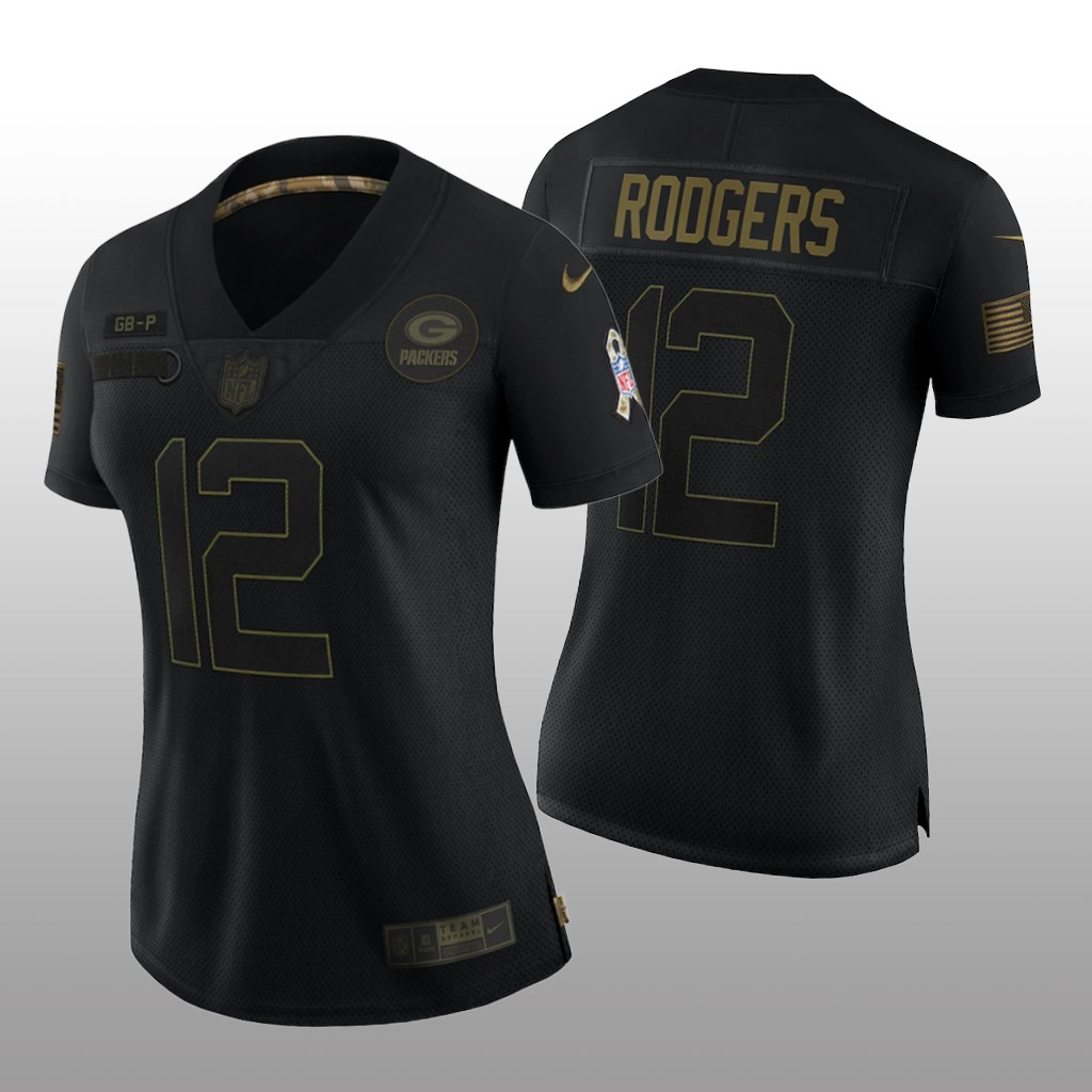 Green Bay Packers Aaron Rodgers Black Limited Jersey 2020 Salute To Service - Women's