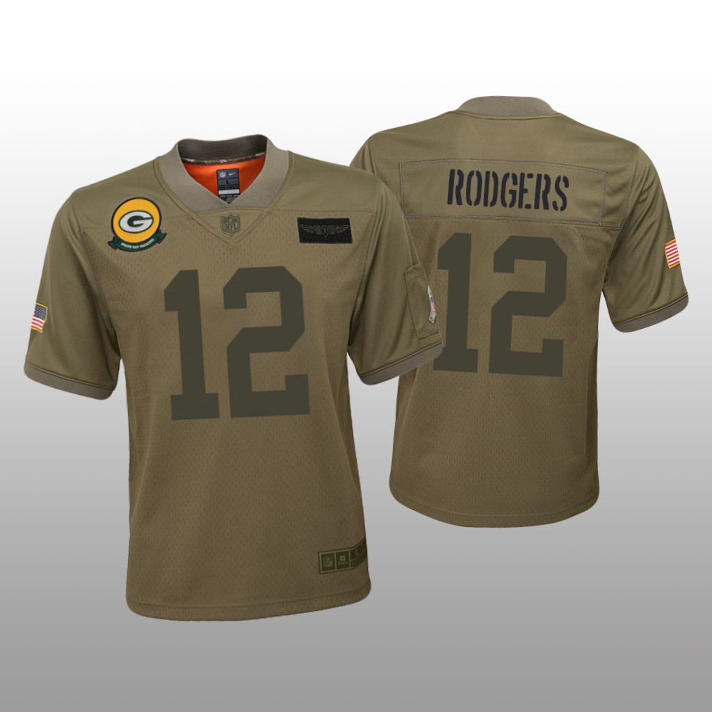 Green Bay Packers Aaron Rodgers Camo Game Jersey 2019 Salute to Service - Youth