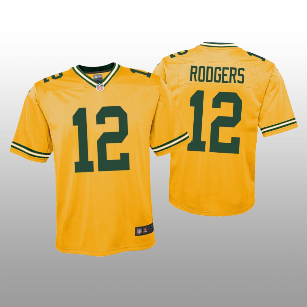 Green Bay Packers Aaron Rodgers Gold Jersey Inverted Game - Youth