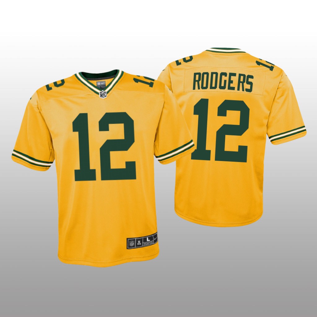 Green Bay Packers Aaron Rodgers Gold Jersey Inverted Game - Youth