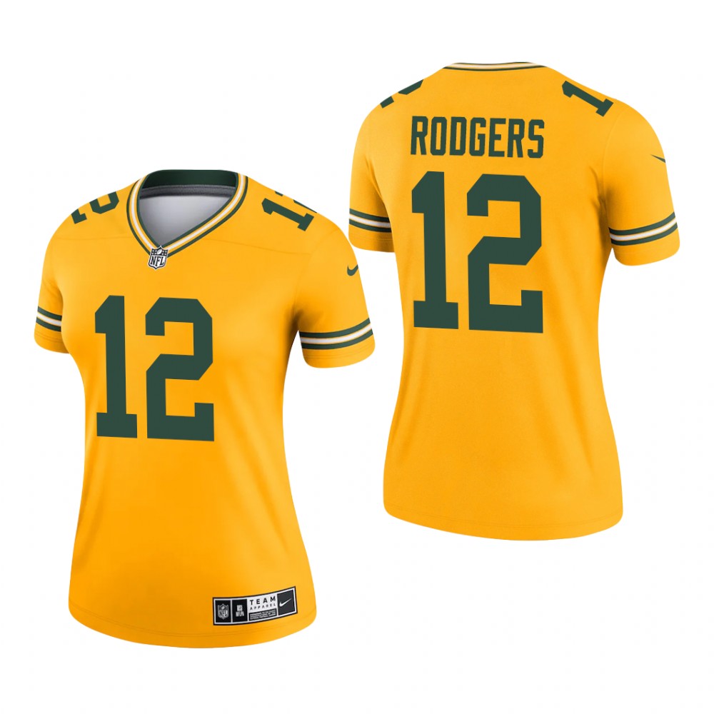 Green Bay Packers Aaron Rodgers Gold Jersey Inverted Legend - Women's