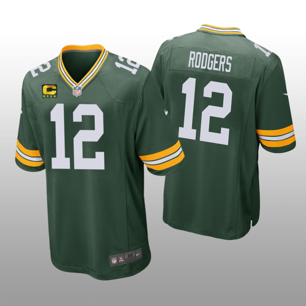 Green Bay Packers Aaron Rodgers Green Captain Patch Jersey Game - Men's