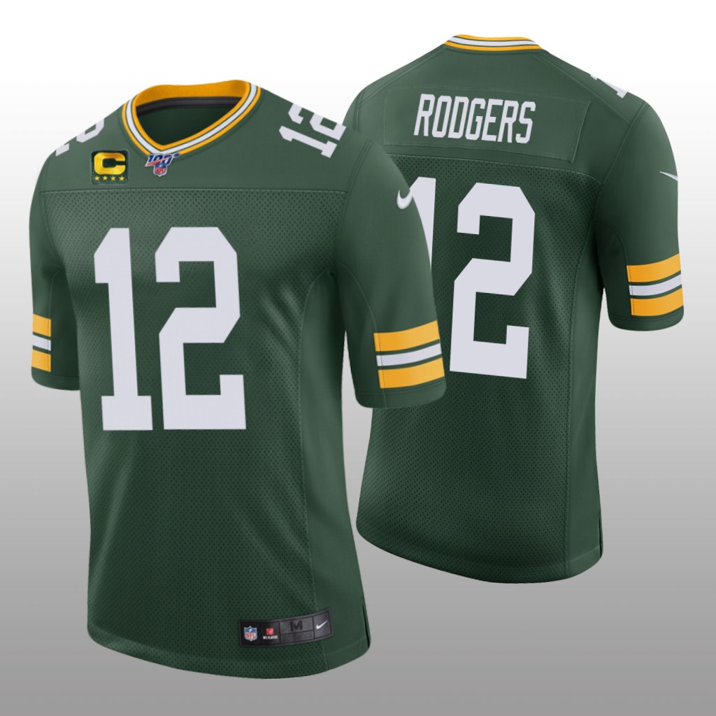 Green Bay Packers Aaron Rodgers Green Captain Patch Jersey Vapor Limited - Men's