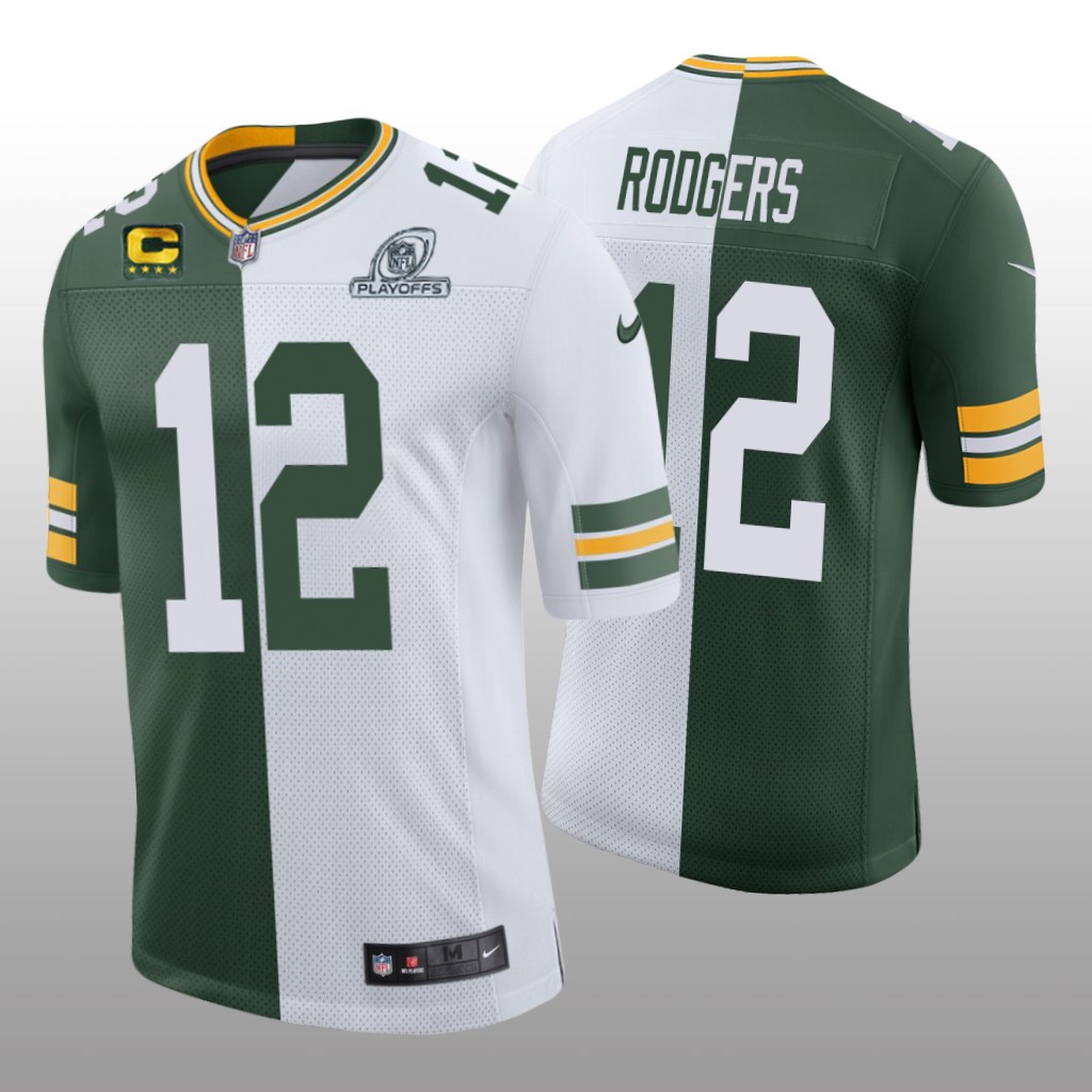 Green Bay Packers Aaron Rodgers Green White Split 2020 NFL Playoffs - Men's