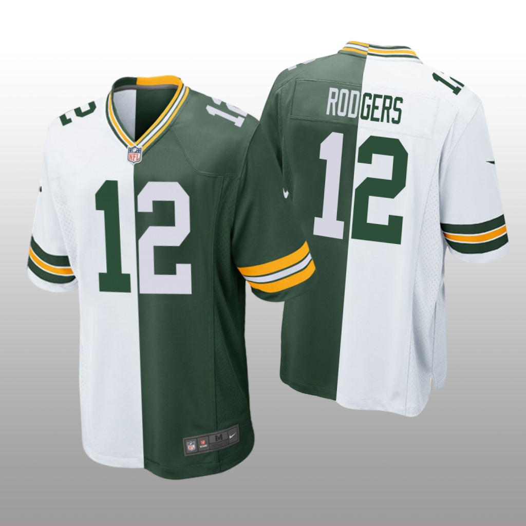 Green Bay Packers Aaron Rodgers Green White Two Tone Jersey Split - Men's
