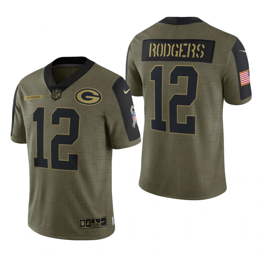Green Bay Packers Aaron Rodgers Olive Limited Jersey 2021 Salute To Service - Men's