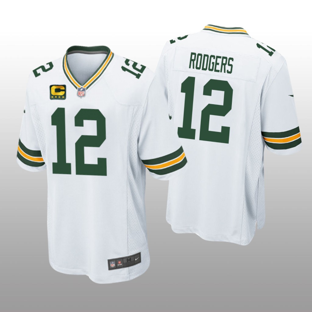 Green Bay Packers Aaron Rodgers White Captain Patch Jersey Game - Men's