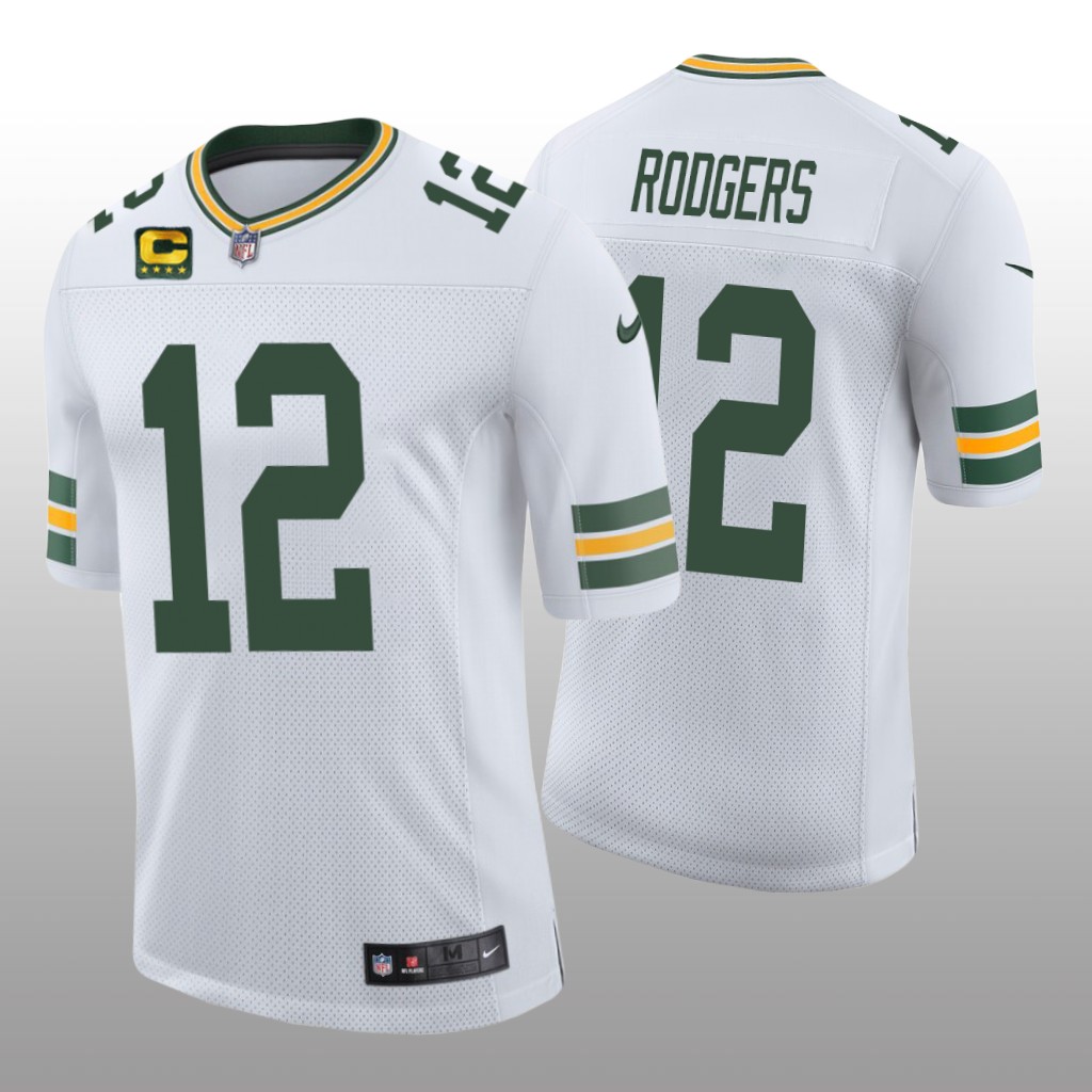 Green Bay Packers Aaron Rodgers White Captain Patch Jersey Vapor Limited - Men's