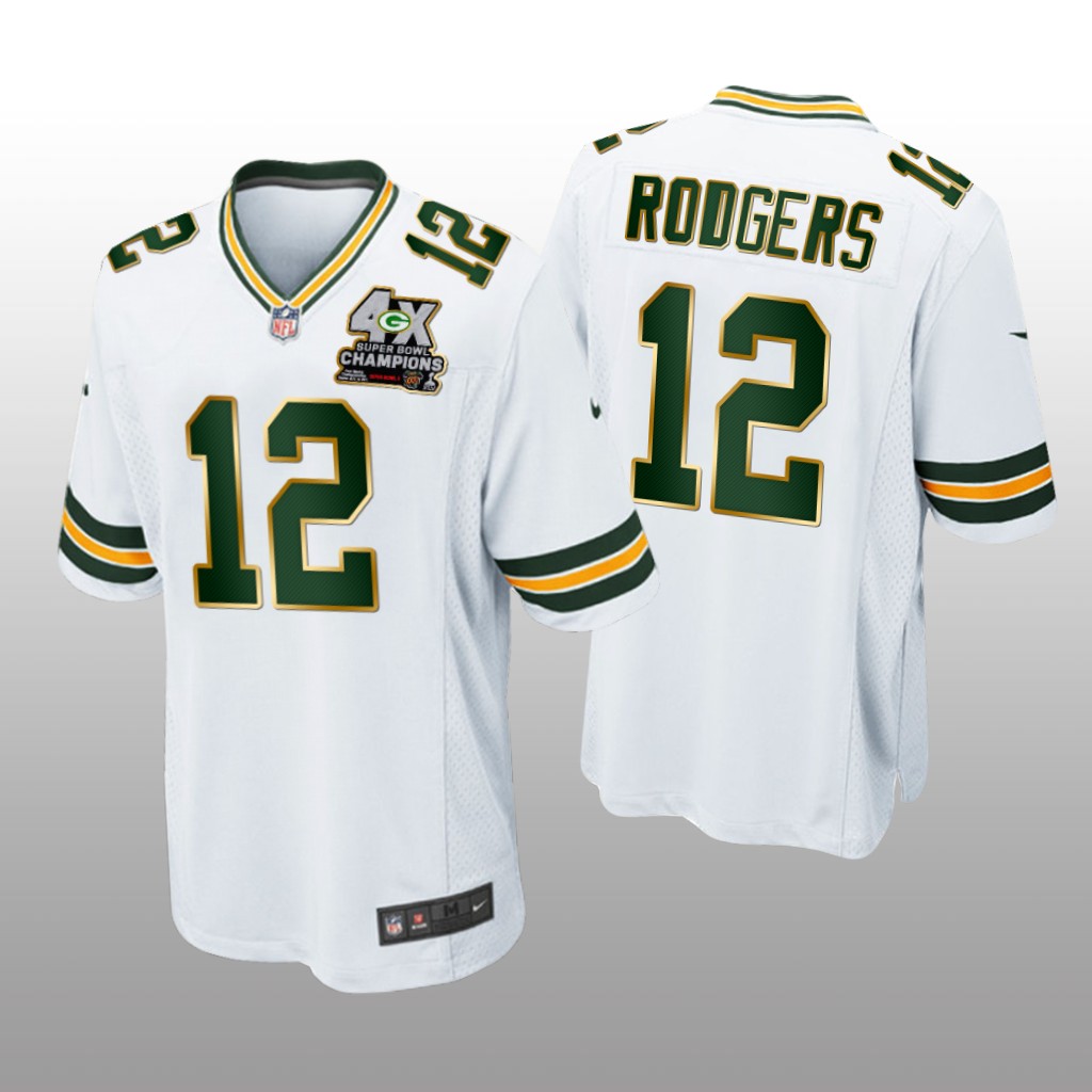Green Bay Packers Aaron Rodgers White Game 4X Super Bowl Champions Patch - Men's