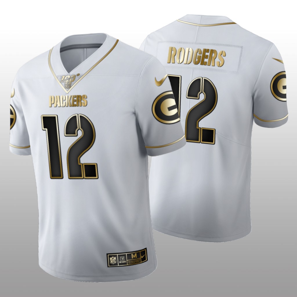 Green Bay Packers Aaron Rodgers White Golden Edition Jersey 100th Season Men's