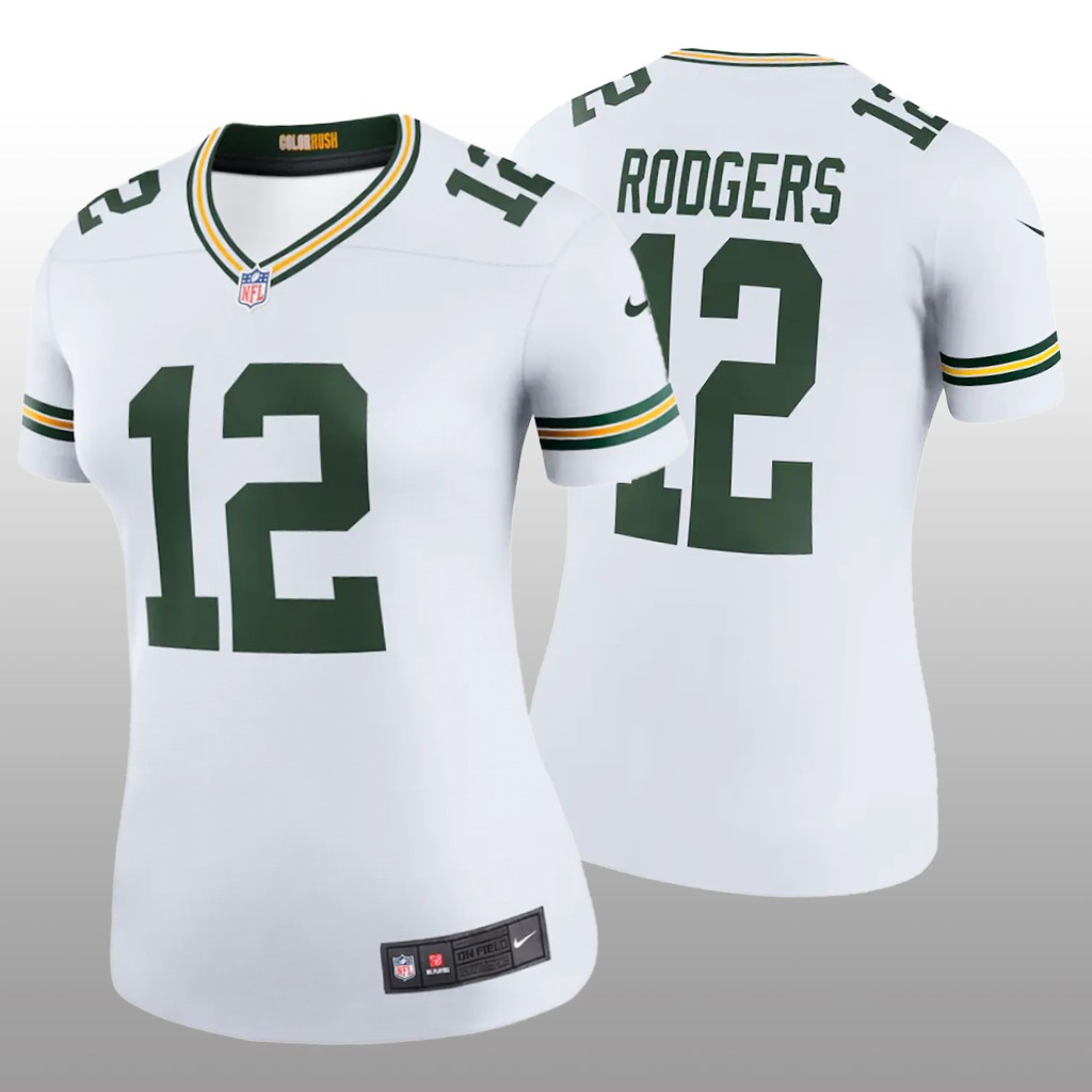 Green Bay Packers Aaron Rodgers White Jersey Color Rush Legend - Women's
