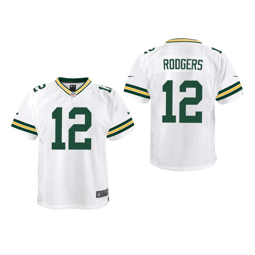 Green Bay Packers Aaron Rodgers White Jersey Game - Youth