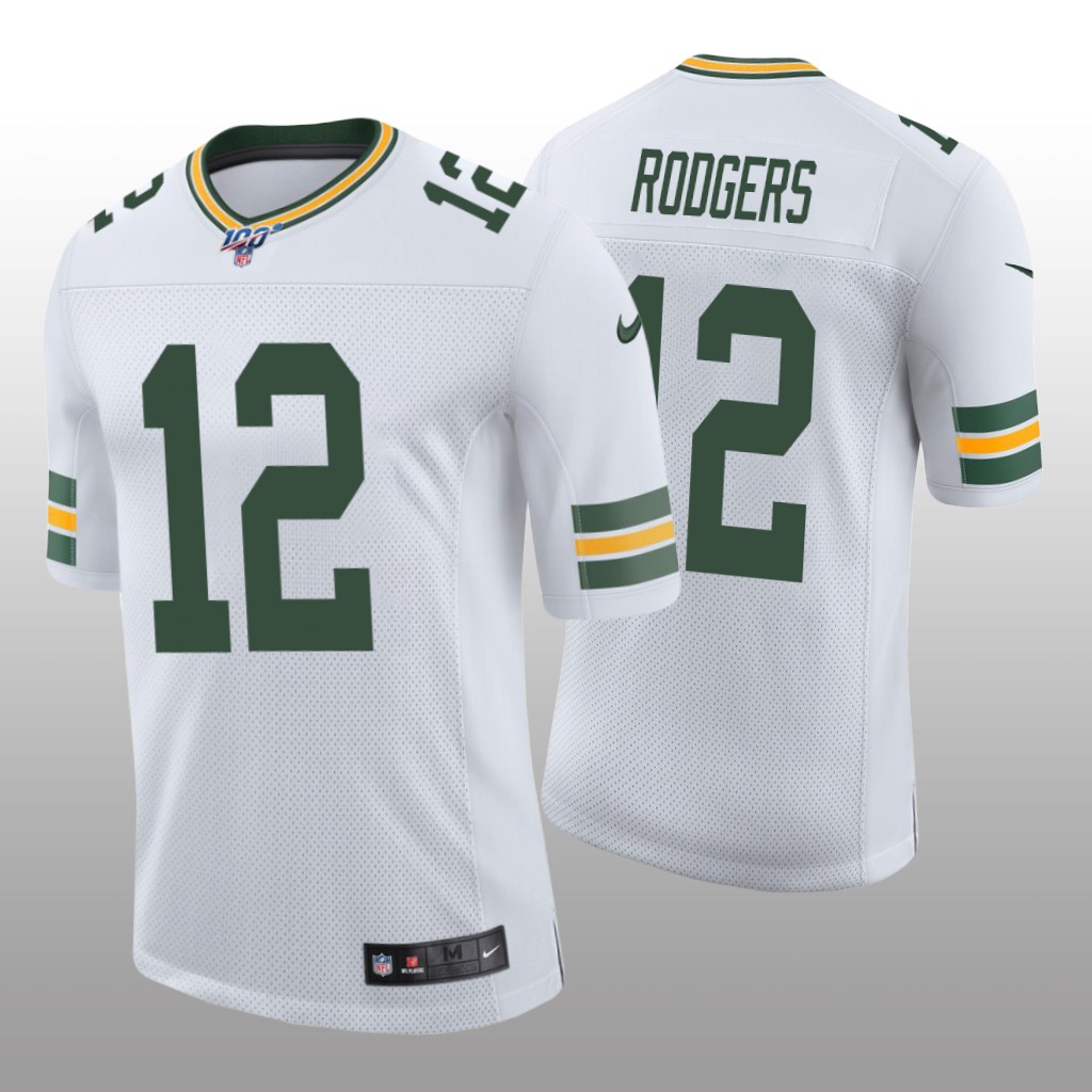 Green Bay Packers Aaron Rodgers White Vapor Limited Jersey 100th Season - Men's